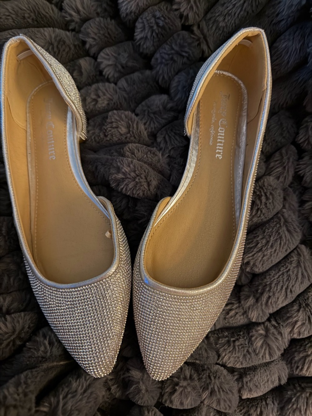 Juicy Couture Silver Rhinestone Pointed-Toe Flats